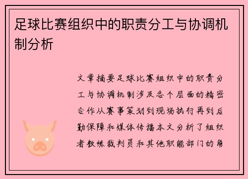 足球比赛组织中的职责分工与协调机制分析