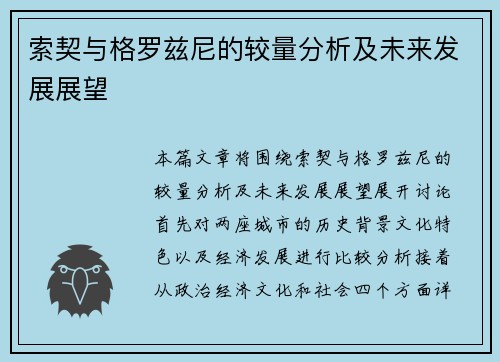索契与格罗兹尼的较量分析及未来发展展望