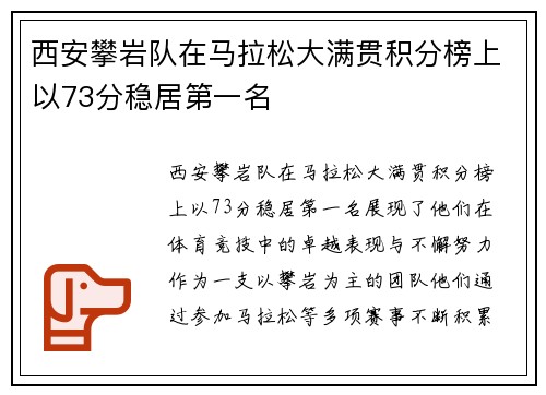 西安攀岩队在马拉松大满贯积分榜上以73分稳居第一名