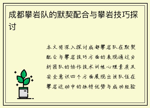 成都攀岩队的默契配合与攀岩技巧探讨